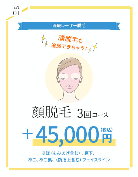 顔脱毛3回コース＋45,000円（税込）