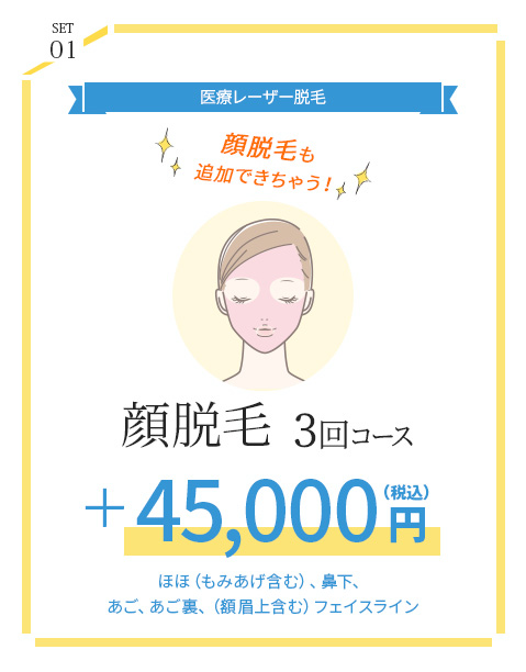 顔脱毛3回コース＋46,000円（税込）
